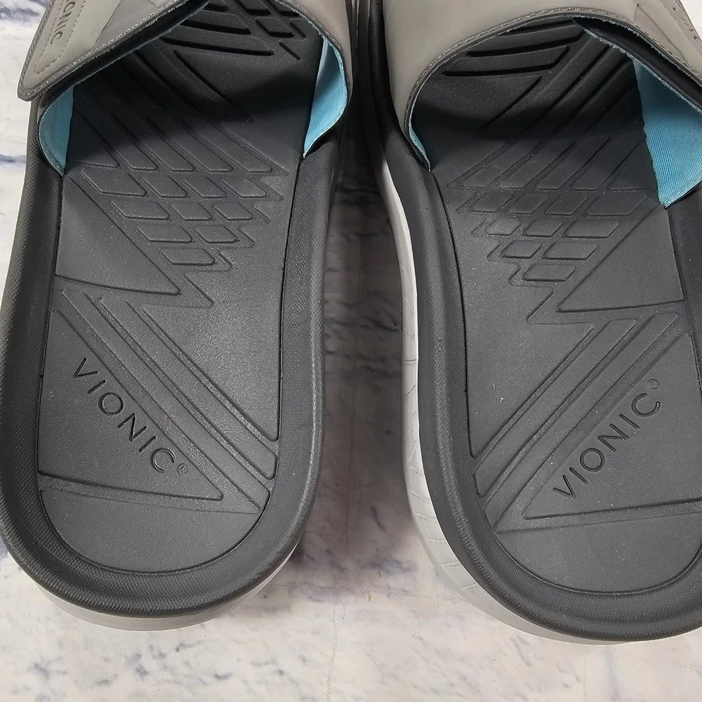 Vionic Rejuvenate Recovery Slide Sandals Mens 8.5 Womens 10 Grey Strap Orthotic